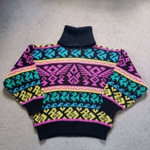 Vtg 80s Querci Italian Producer Knit Sweater Nordic Geometric Wool Blend Sz M/L